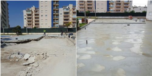 <p>Impermeabilización del área correspondiente a la pista de padel de la urbanización Mariana, en Guardamar del Segura.</p>
