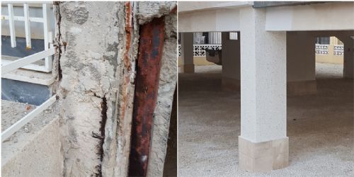 <p>Pilar con armaduras oxidadas antes y después del proceso de rehabilitación, en Catral, 23 (Santa Pola).</p>
 imagen 1